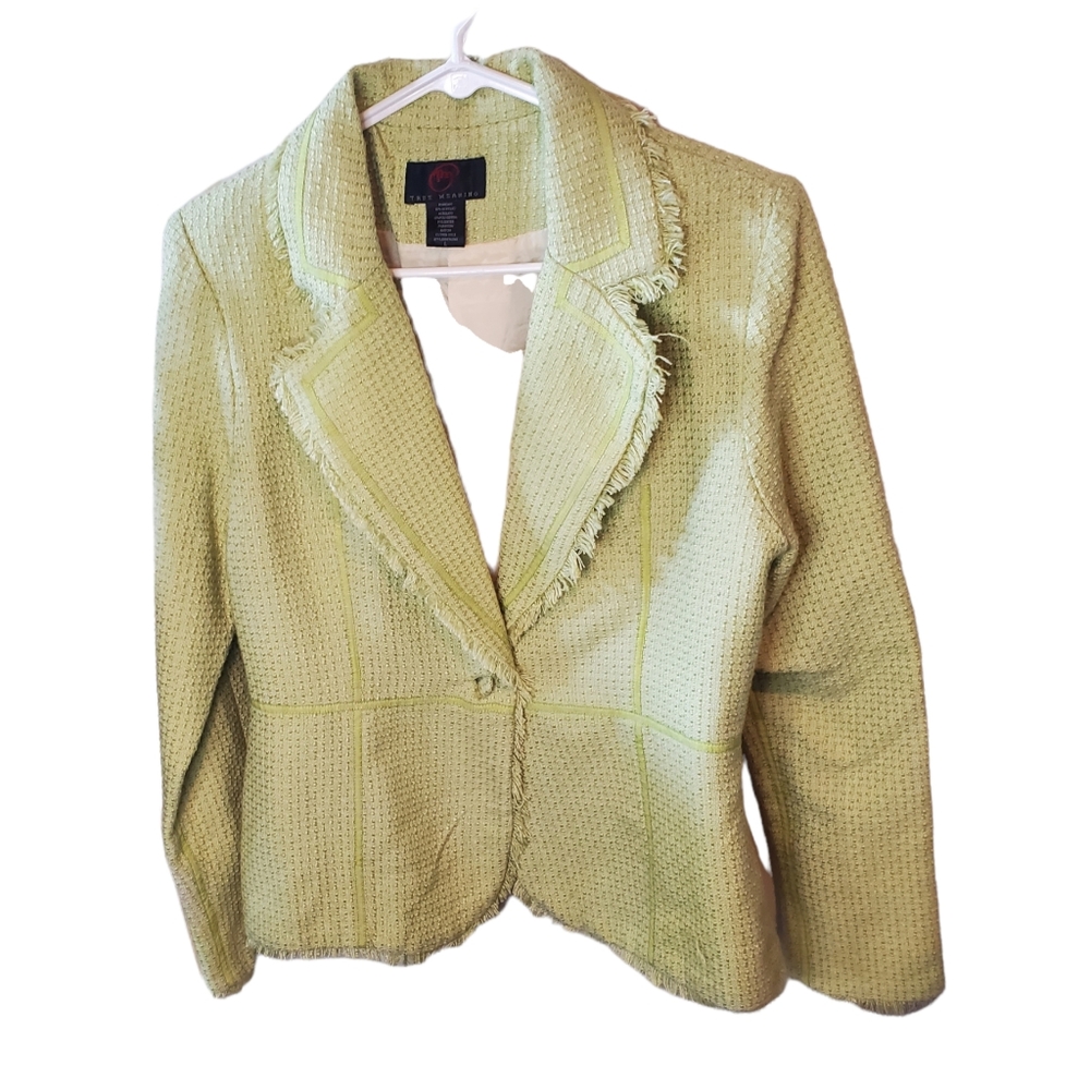 Women's size large True Meaning lime green fringe blazer